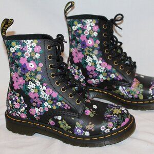 NEW DR. MARTENS WOMEN'S VINTAGE FLORAL LEATHER 1460 BLACK MULTI BOOTS